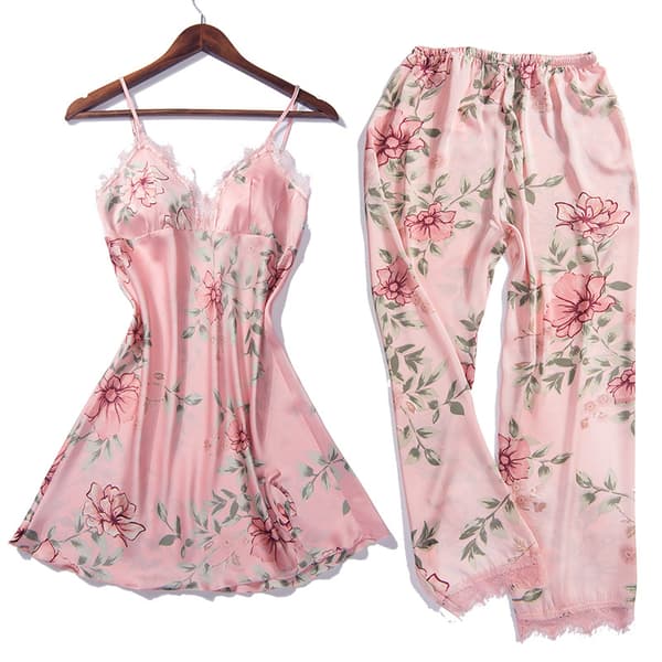 Dam Silkespyjamas Set Pyjamas Flickor Damernas Pyjamas Satin Paja
