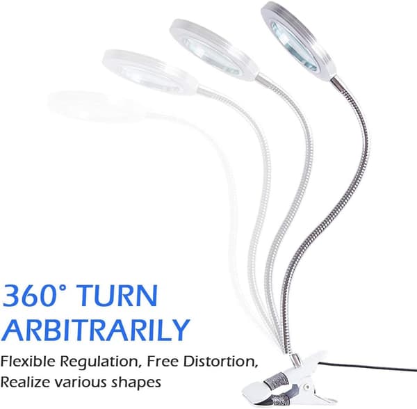 8X LED Forstørringslampe Bærbar Klipslampe Skrivebordslampe 360° Rotasjon