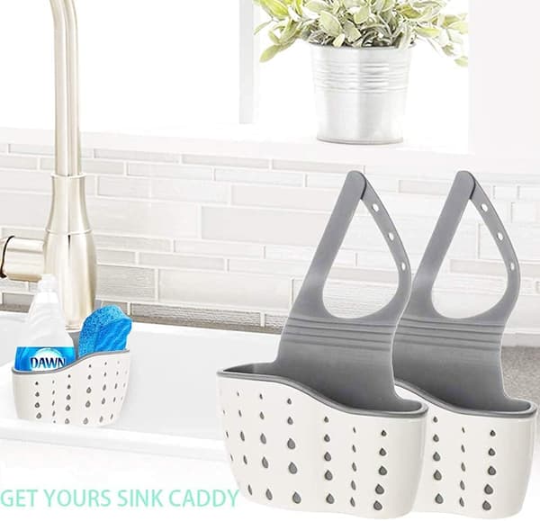 2-delt grå køkkenvask caddy svampestativ silikone plastik DXGHC