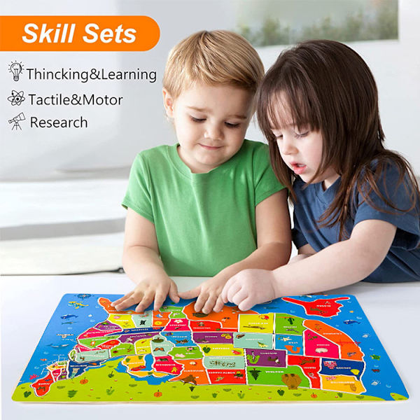 2-i-1 USA-karta Pussel Jigsaw Interkontinental Geografisk Kognition