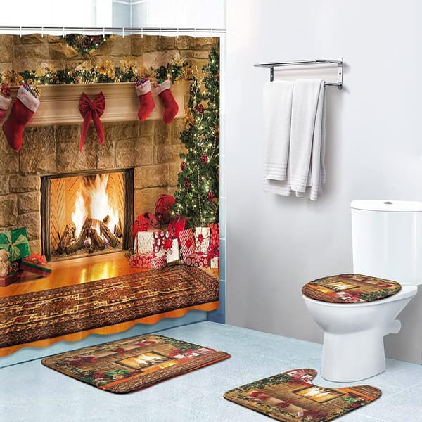 4-delad duschdraperisets, God Jul Glad Jul Ab