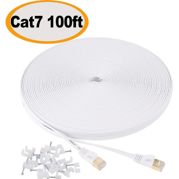 1 stycke 100 fot vit Cat7 nätverkskabel platt nätverksbygel Ultra-