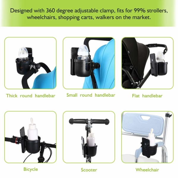 Mugghållare för barnvagn med telefonhållare, cykelmugghållare, kopp H DXGHC