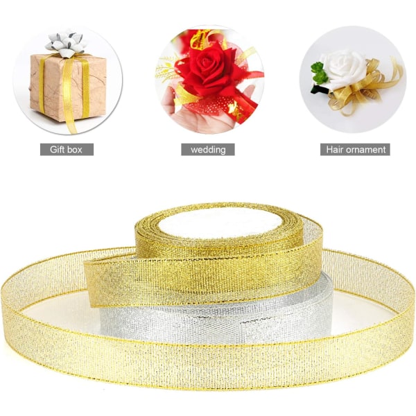 Parti 2 Rullar Guld och Silver Organza Band, 22M x 20MM Decora DXGHC