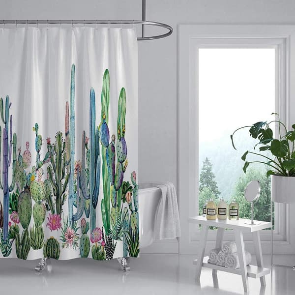 Snabb och Hållbar Duschdraperi, Kaktusblad Mönster Polyester w