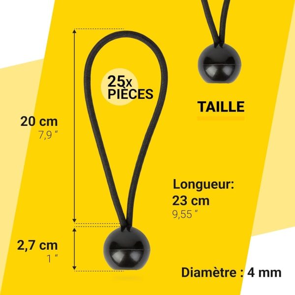 Bungee-snören med bollar - Set med 25 x 23 cm Universal Spännare