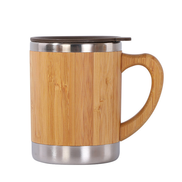350ML Bambus Rustfrit Stål Kaffe Kop, Isoleret Kop med Håndtag