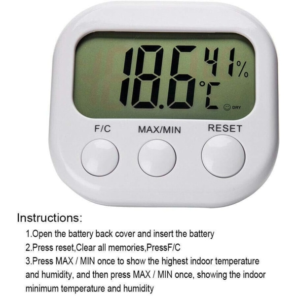 1 st Digital LCD Termometer Utomhus Inomhus Hygrometer Luftfuktighet Cl
