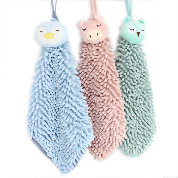 3-pack Söta Chenille Mjuka Hängande Handdukar Roliga Uggla Pingvin A