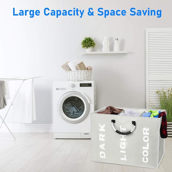 Foldbar Vaskeromskurv (80L, 60x32x49cm), 3 Rom med Ri