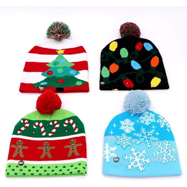 LED Lysende Julehatte Julemanden Grim Hat Beanies 10 Farver