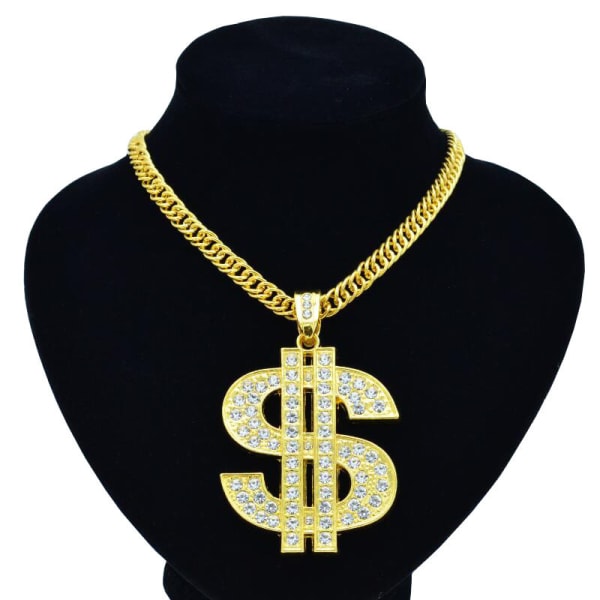 Guldkedja halsband med dollartecken, Golden Ultra Luxury Looking
