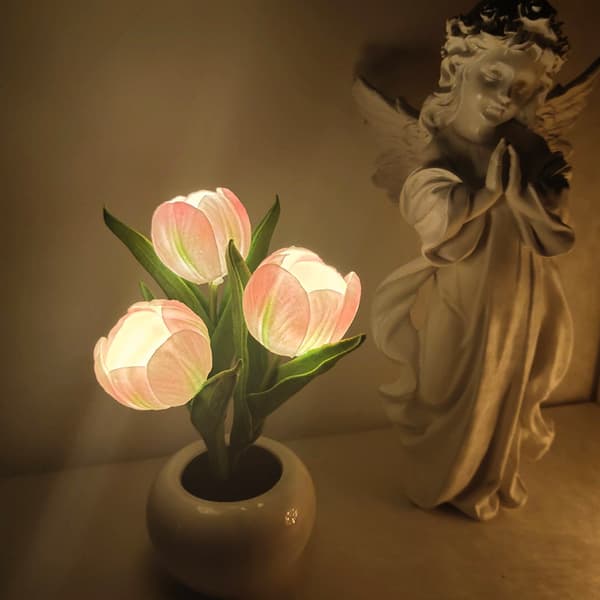 LED Tulipan Blomsterpotte Lys Simuleret Blomsterpotte Keramik Lys At