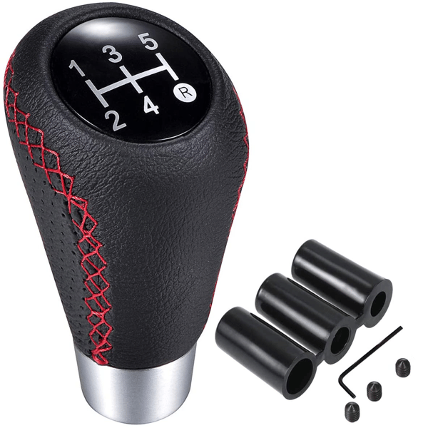 Universal 5 Trins Manuel Gear Knob Lever Bildel Læder, Rød