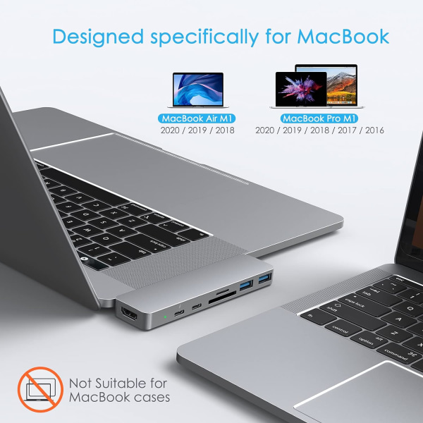 USB-C for Macbook Pro/Air 13\" 15\" 16\", 7 i 1 USB-C til HDMI 4K Adapter