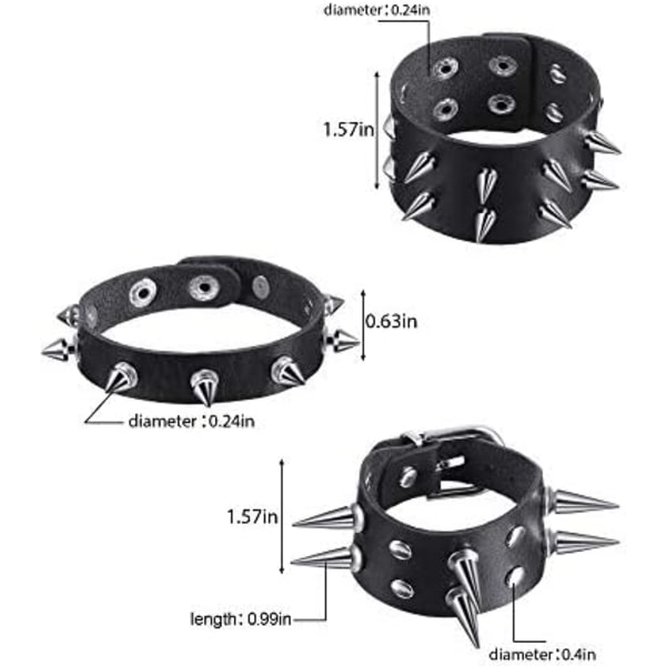 9 Stykke Spiked Studded Armbånd Sort Læder Nitter Punk Armbånd