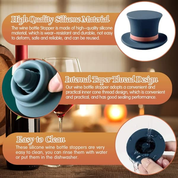 6 stk. Silikon Vinprop Vinprop Hat Form Stopper
