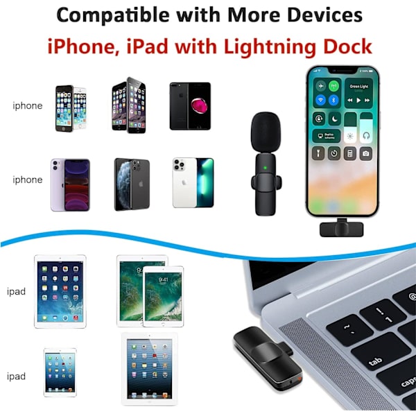Professionel Trådløs Lavalier Lapel Mikrofon til iPhone og iPad