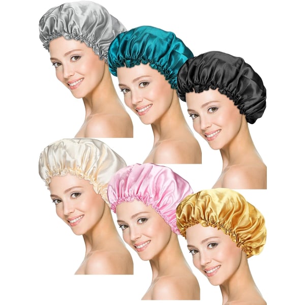 6 kpl Satin Bonnet - Unikokoinen Öinen Hiussatiini Pehmeällä Elastisilla