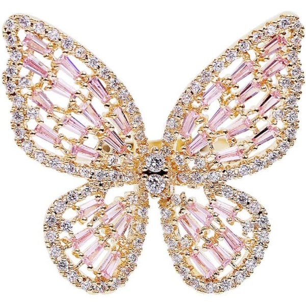 Cubic Zirconia Butterfly Ring med Glitrende Krystall Sløyfe Knuckle