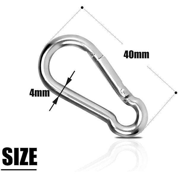 10 x 304 Rustfrit Stål Karabiner Små Karabiner 40mm x 4mm At