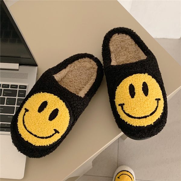 Retro Smilende Ansikt Myke Plysj Komfortable Varme Slip-on Topplapper For Par