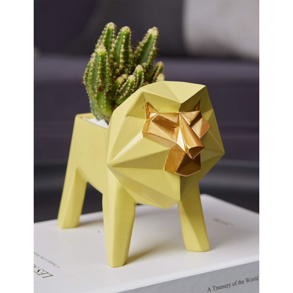 Konst Lejon Planterkruka Staty Konstgåva Figur Resin Skulptur De