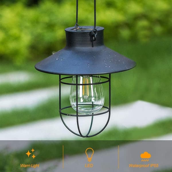 Hængende Solcellelanterne Med Krog, Vintage Led Solcellelys Med Varme