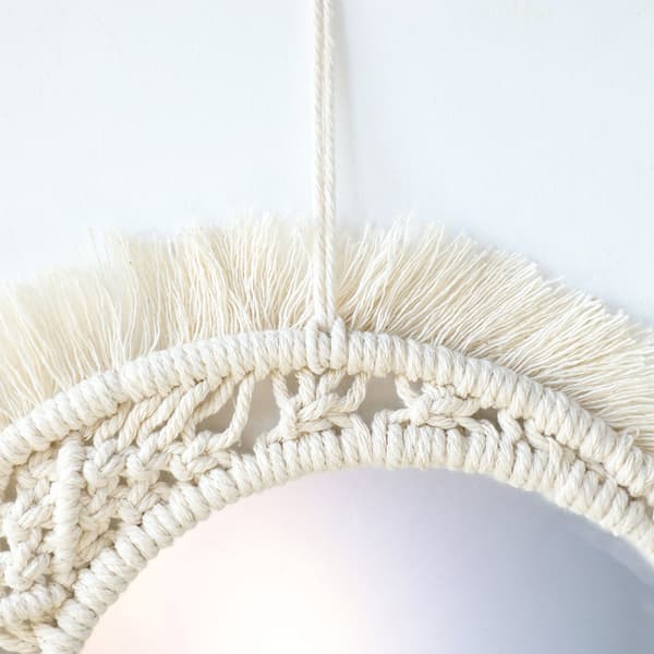 Hængende væg spejl med macrame frynser rund boho spejl kunst dec