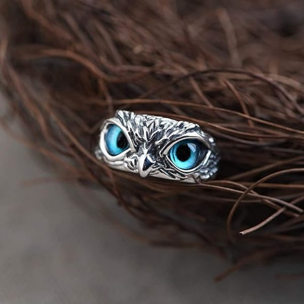 Justerbar Sterling Sølv Demon Eye Owl Ring, Demon Eye Owl Ring,