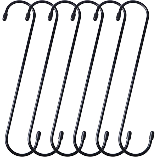 6 kpl Extra Long S-koukut 25 cm, Extra Long Mustat Koukut Ripustamiseen
