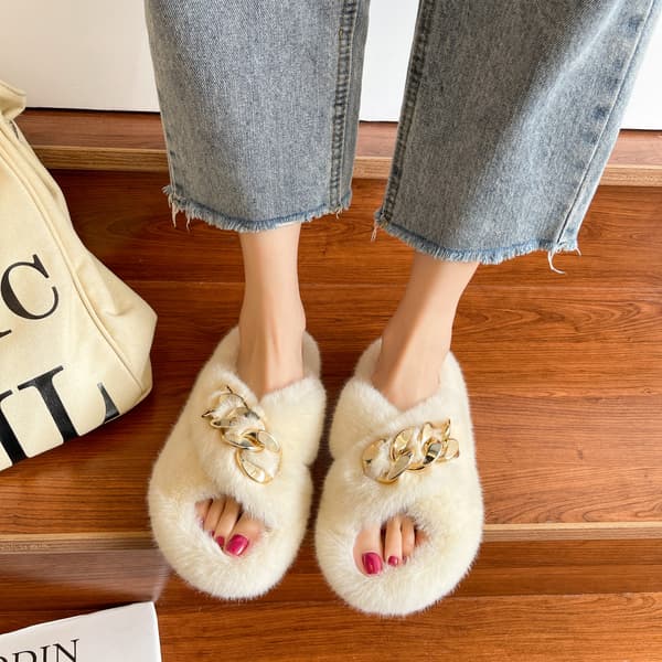 Plys slippers til kvinder 2022 nye efterår og vinter kæde hjem slip