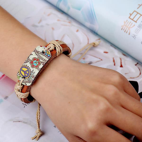 Populär ornament hamprep flätad läder läderarmband retro