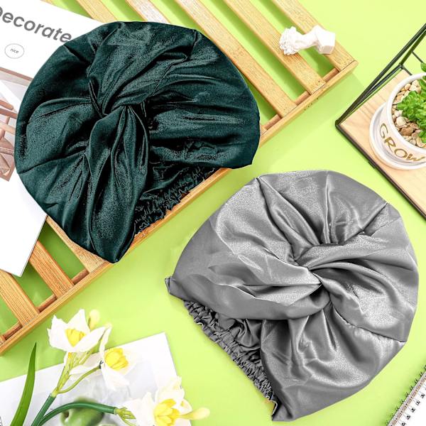 3 stycken sidenhuvor (grön, grå, rosa) för sovande kvinnor