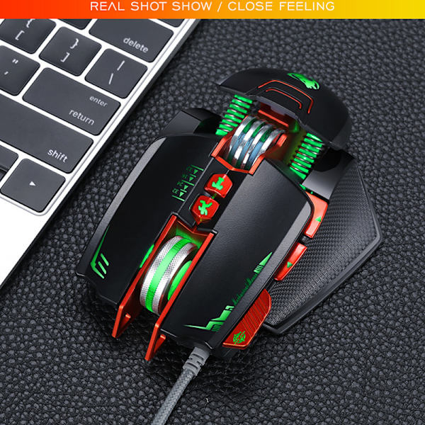 V9 USB-koblet spillmus med 8 programmerbare knapper, justerbar DPI