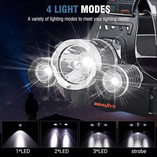 Ladesbar LED-hodelykt 5000 Lumen Super Lys med 4 Beste M
