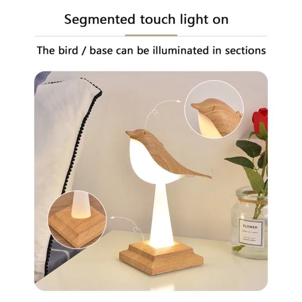 Modern Skata fågel Bordslampa kreativ nattljus touch laddning