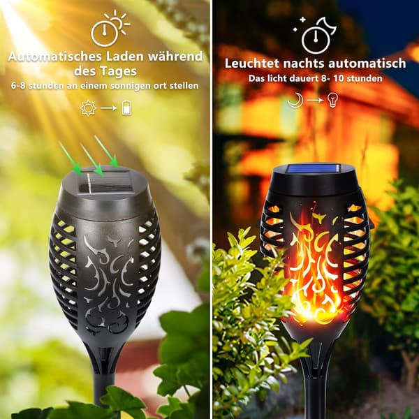 Solcellelamper Udendørs - 6 Styk 12 LED Solcellelamper med Realistiske Flammer