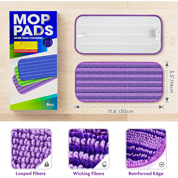 Återanvändbara moppdynor kompatibla med Swiffer Wet Jet Mop- 6-pack våta dynor påfyllningsbara tvättbara mikrofibermoppdynor våta torra Moppi