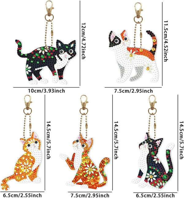5 Styk Dobbeltsidede Kat Nøglering Diamantmaleri, 5D Diamo DXGHC