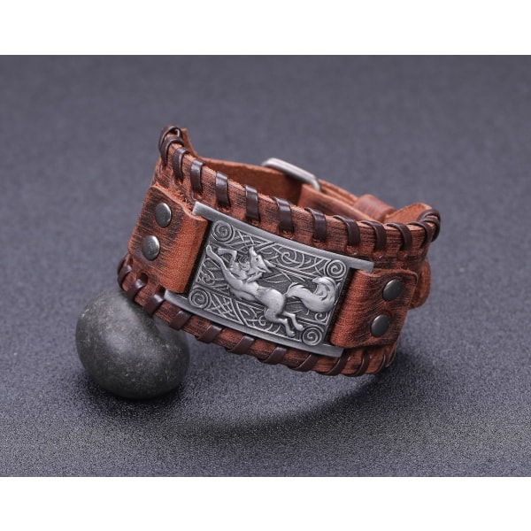Lemegeton Viking Style Läderarmband med Keltisk Varghuvud och Räv