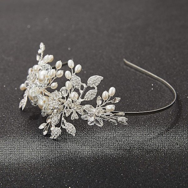 Håndlaget Perle Bryllups Hodebånd for Kvinner Sølv Rhinestone Hår