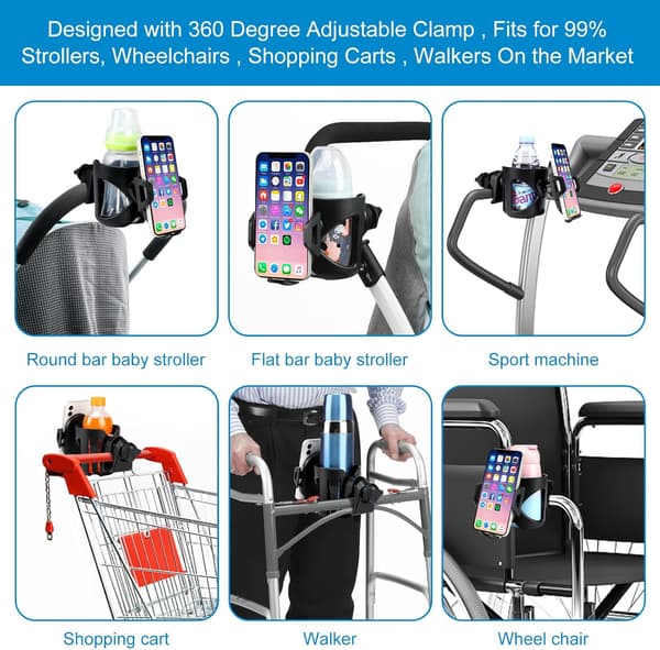 Universal Kopholder med Telefonholder/Montering, 2-i-1 Barnevogn