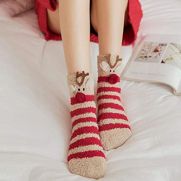 5 Par Damsockor Fuzzy Cozy Mjuka Fluffiga Söta Katt Djur Vinter