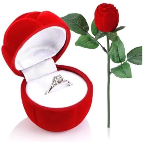 Rose Box for Ring - Alliancen romanttinen kukka case - punainen