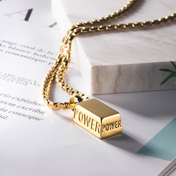 Guld rektangulär antik titan stål hänge halsband han