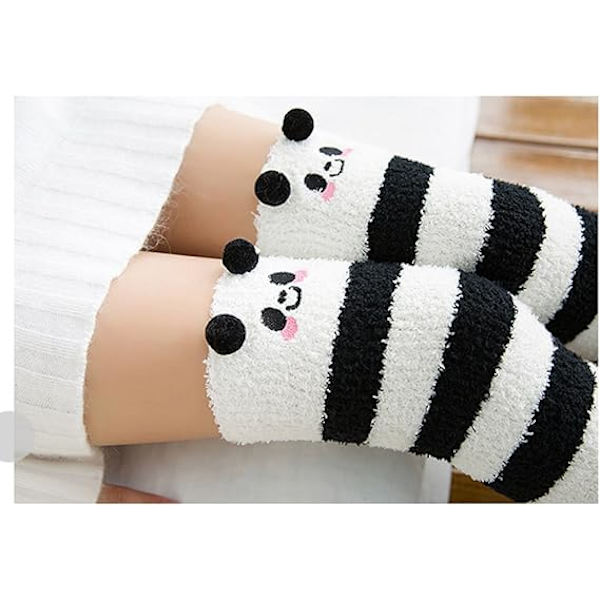 2 Paria Ihastuttavaa Pandaa Korkea Reisi Pitkä Raidallinen Sukat Coral Fleece DXGHC