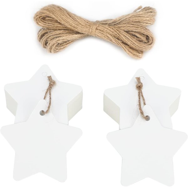 100 stk. Kraftpapir Gavemærker Stjerneform 6cm til Jul/Bryllup