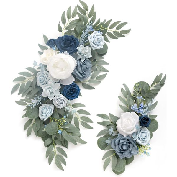 Hääkyltti Kukka Swags Teko Arch Kukka Garlandit Koristeet Dusty Blue & Navy Seremonia Juhla Vastaanotto Ent