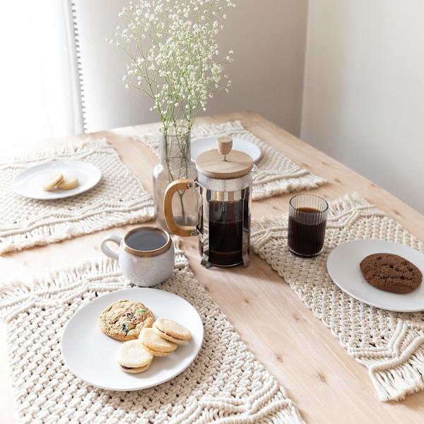 Plassmattersett med 4 - Håndlagde Bomulls-Boho Plassmatter - Moderne Farm